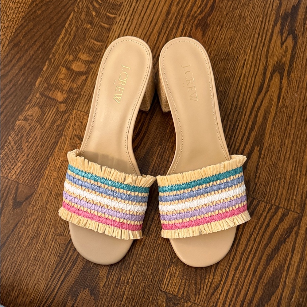 J. Crew rainbow Raffia woven mule sandals